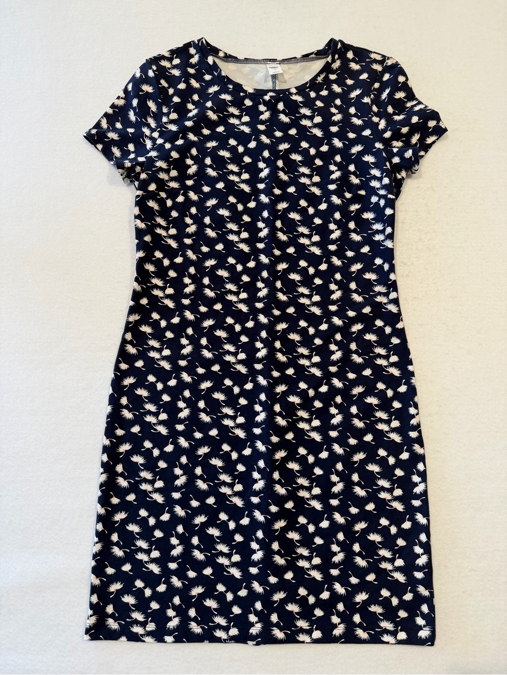 Old Navy Women’s Dress M Blue/White Dandelion Print Round Neck Short Sleeve